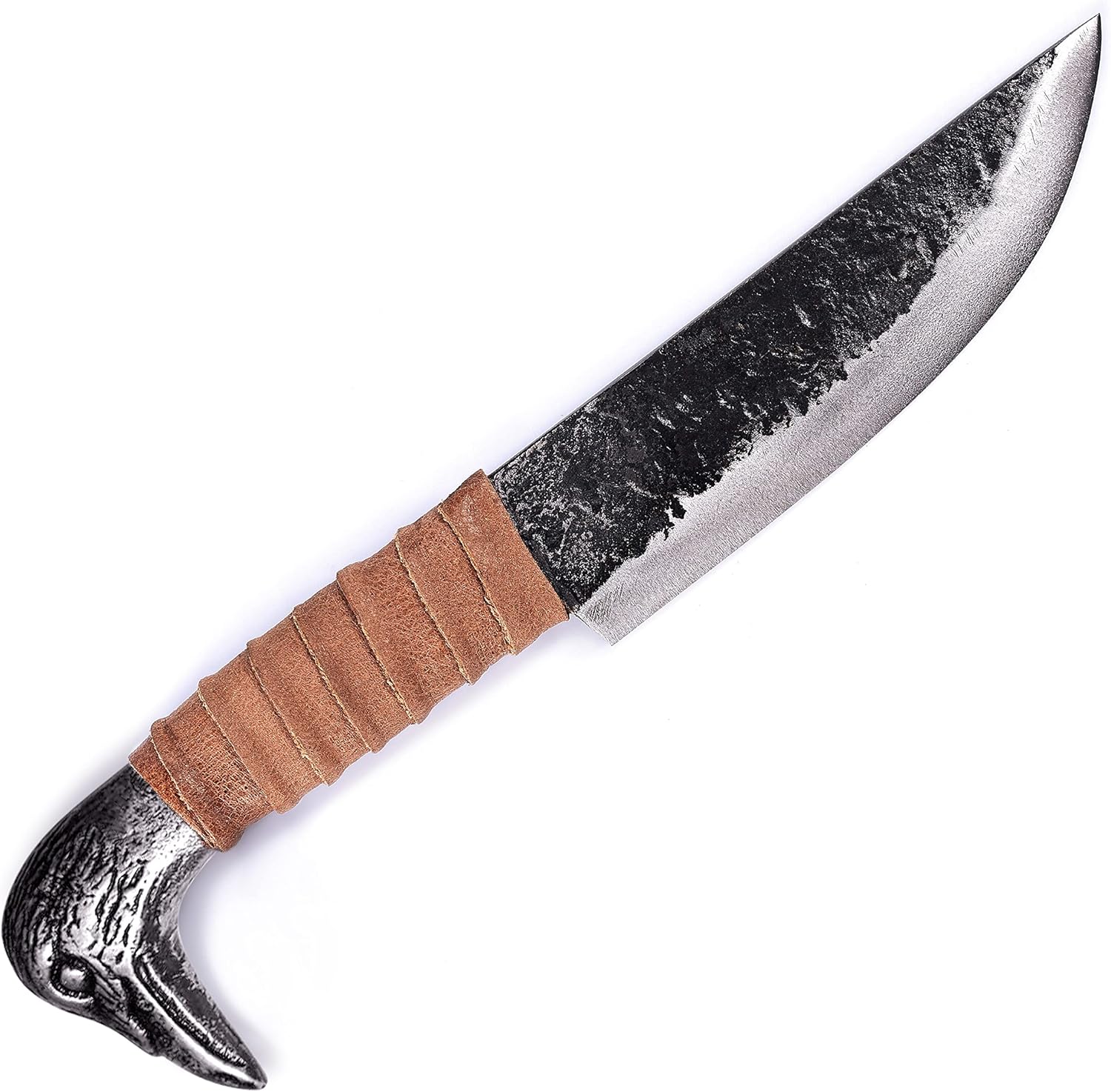 Norse Tradesman Viking Knife With Raven's Head Hilt & Leather Sheath - 5.5" Carbon Steel Blade