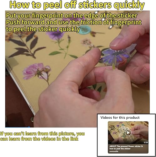 Miniatura 2 de Juego de 380 calcomanías de flores prensadas con diseño de flores secas, calcomanías de resina para diario, calcomanías florales naturales botánicas