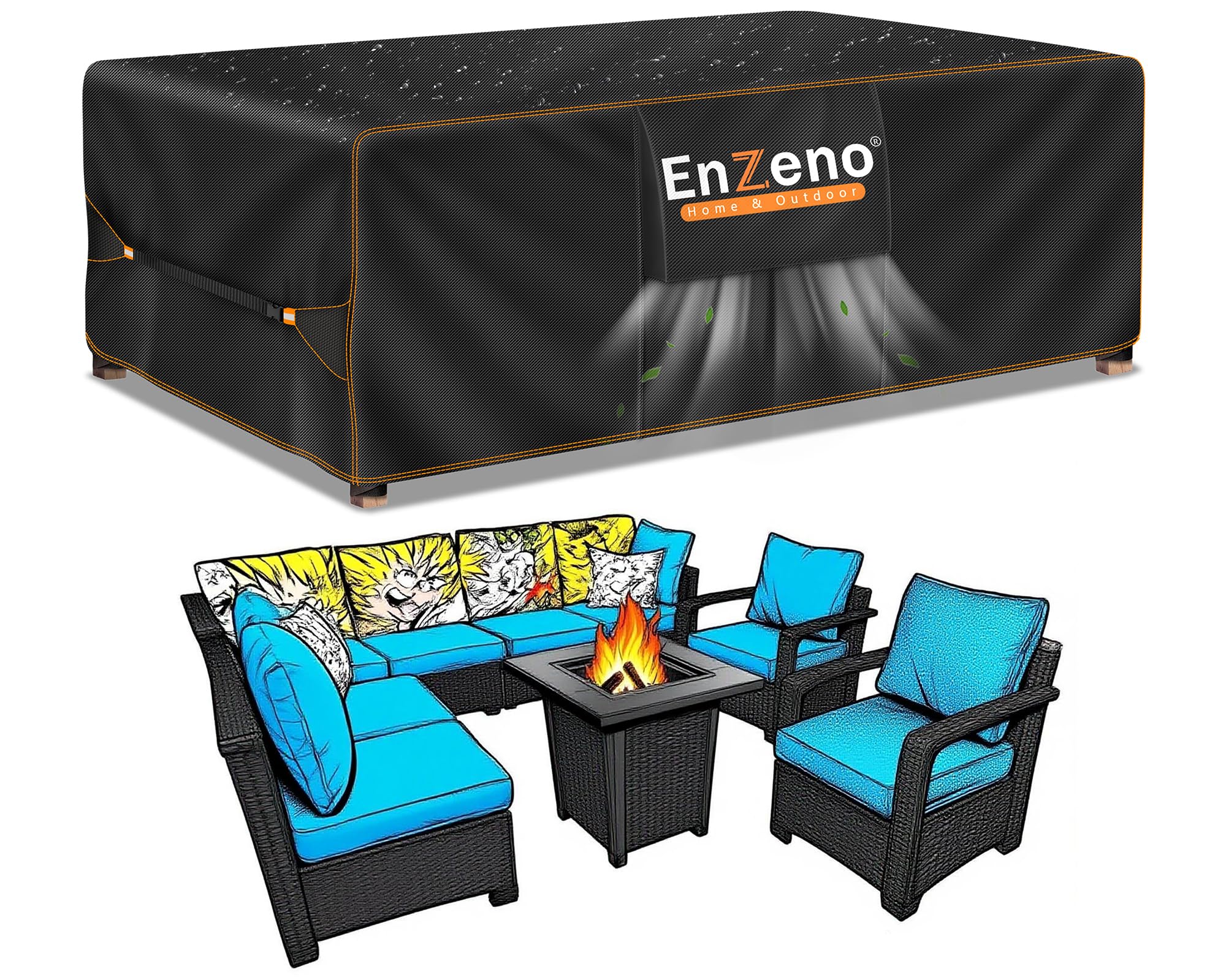 Enzeno Patio Furniture Set Cover Outdoor,Sectional Sofa Set Cover 160x100x74cm, Rectangular/Square Table Covers, Rattan Patio Furniture Covers Waterproof,Oxford Fabric Outdoor Windproof