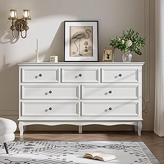 RoyalCraft White 7 Drawer Dresser, Modern Chest of Drawers with Solid Wood Legs and Painted Finish, Wooden Storage Closet Cabinet Organizer for Hallway, Living Room