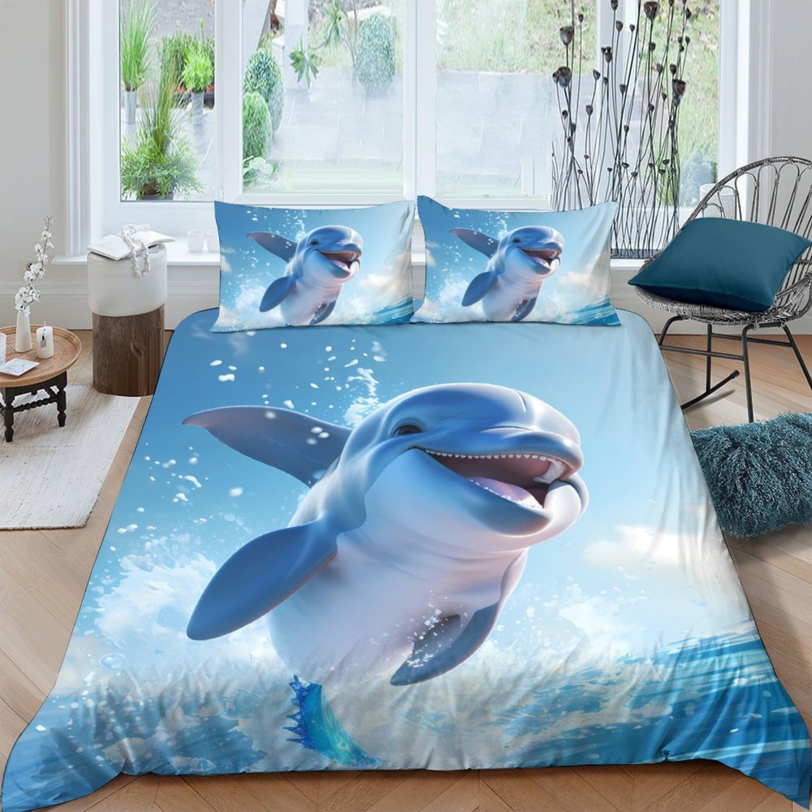 Ctjqhvkz Style-10 3D Printed Dolphin Ocean Fitted Sheet Microfiber Soft Blue Sea Splash Bed Cover For Bedroom Guest Room Decor Single（135X200cm）