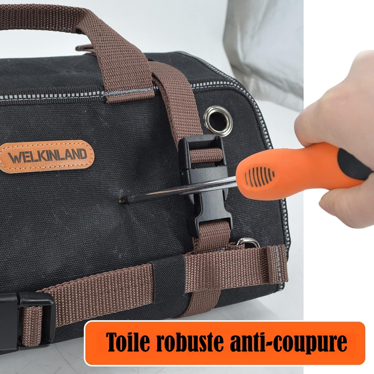 WELKINLAND Rouleau à Outils en Toile Cirée Robuste - 15 Poches, Capacité 15 L, Sac à Outils Enroulable, Organisateur