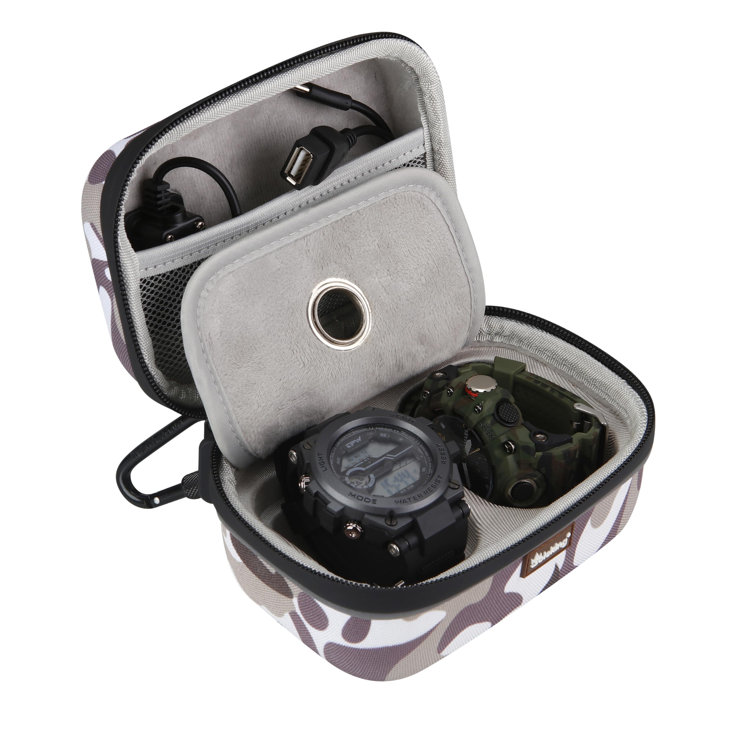 ITNXVKGES Tactical Watch Box, Travel Watch Case with USB Charger and Carabiner for Watch,TWS earbuds, Sport/GPS Watch