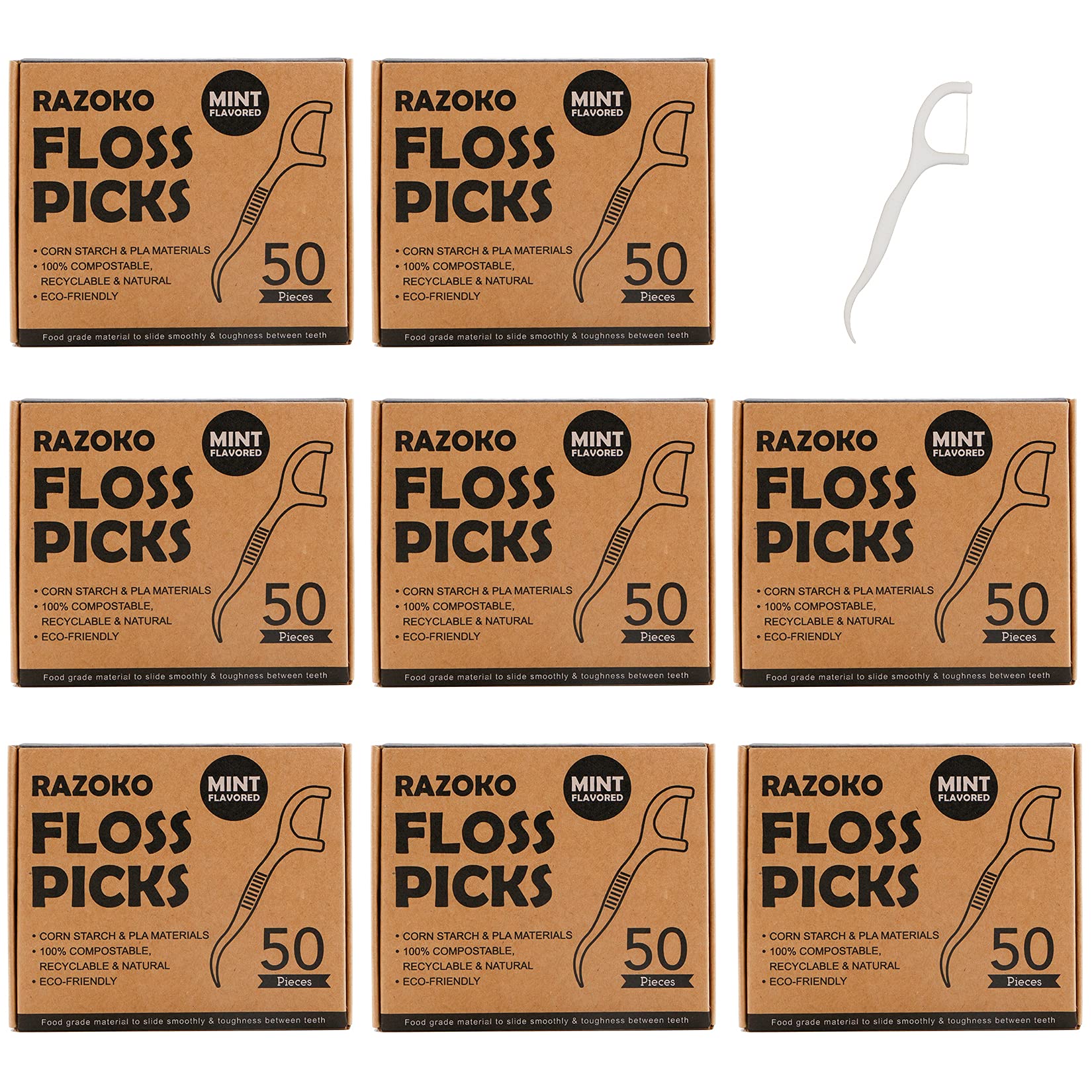 Dental Floss Picks-Vegan,Eco-Friendly, Sustainable Dental Flossers(400 Count) Mint