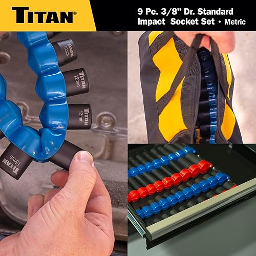Miniatura 7 de Titan 48201 Juego de llaves de impacto métricas de 9 piezas de 38 pulgadas