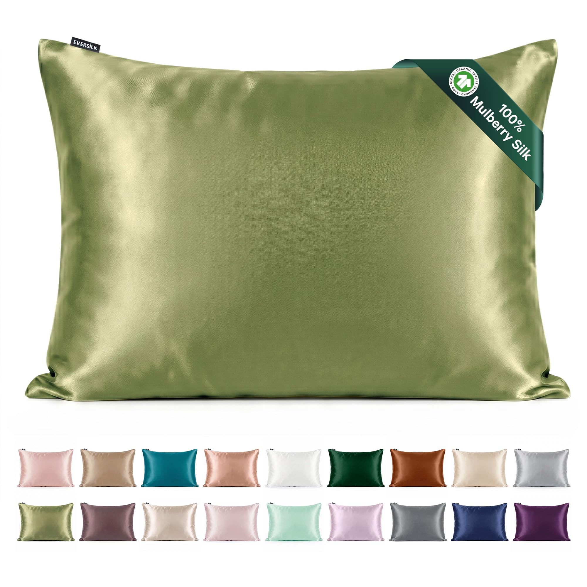 Mulberry Silk Pillowcase for Hair and Skin: 22 Momme Both Sides 100% Pure Silk Pillow Case with Hidden Zipper - Natural Pillow Cover for Cooling Sleep 1 Pack Sage Green