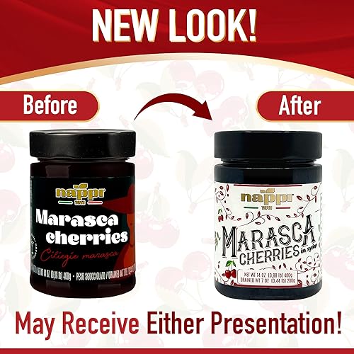 Miniatura 3 de Cerezas marasca en almíbar, 14.10 oz (400 g), agridulce, calidad premium, galardonadas, cerezas negras sin hueso al marrasquino, producto de Italia,
