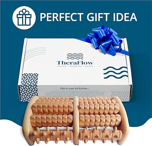 Miniatura 2 de TheraFlow Masajeador de pies de madera para neuropatía, dolor de talón y alivio de la fascitis plantar específico | Masaje profundo de tejidos y