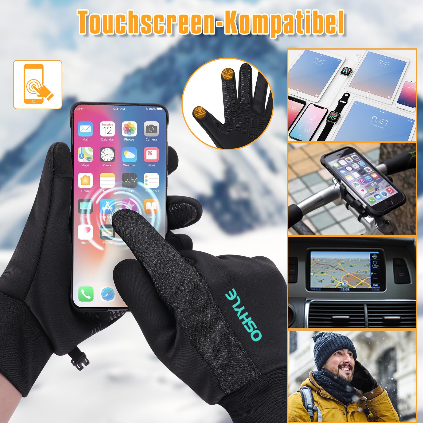 OSHYLE Guanti Invernali, Guanti da Corsa Antiscivolo in Gel di Silicone Touchscreen Antivento, Guanti da Ciclismo con Fodera Termica Morbida e Calda per Uomini e Donne