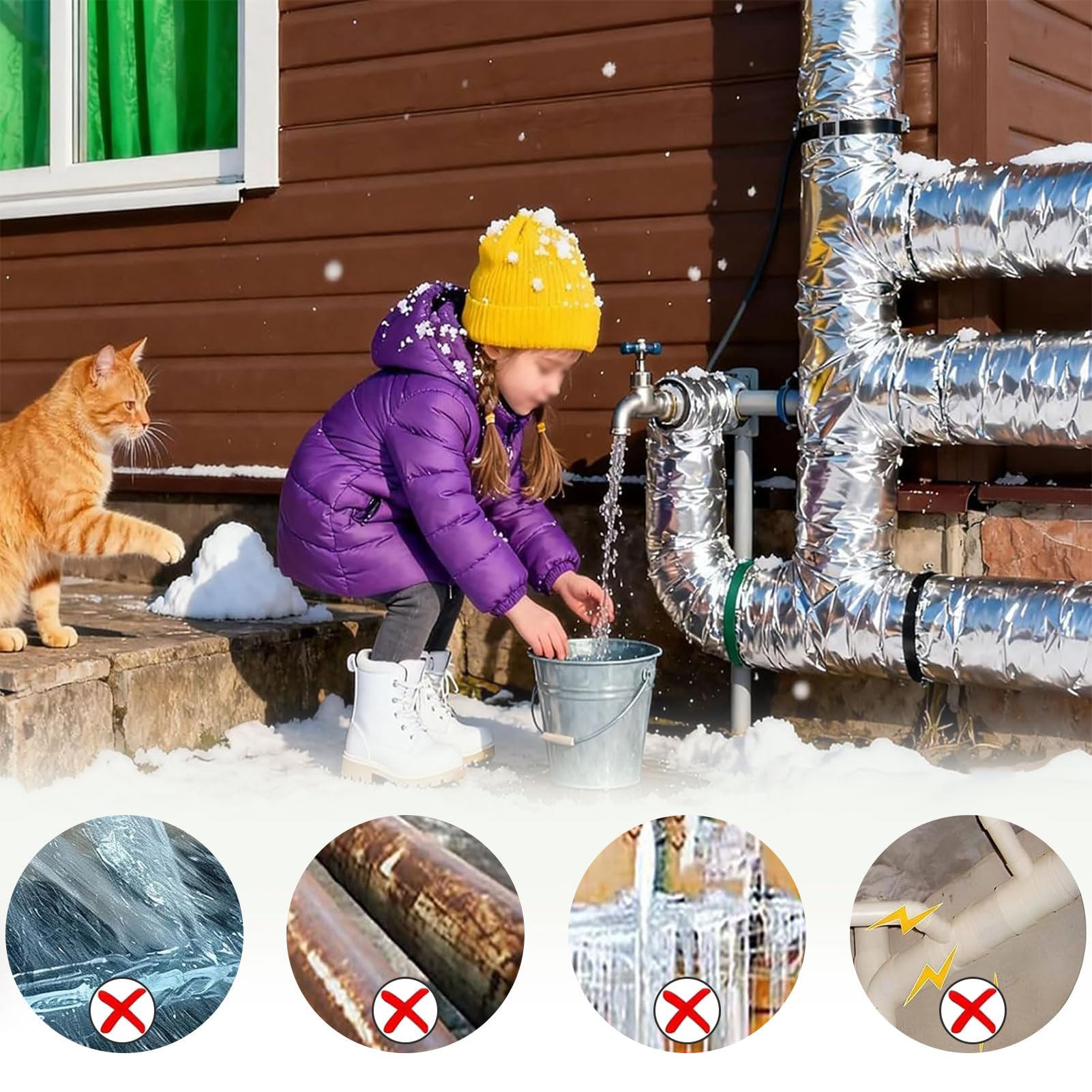 Aislamiento de Tuberías para Exteriores, Aislante Espuma Tubo Aire Acondicionado, Papel de Aluminio Coquilla Aislante para Tubos de Agua y Calefacción (ID) 219mm x (T) 30mm x (L) 0.95m