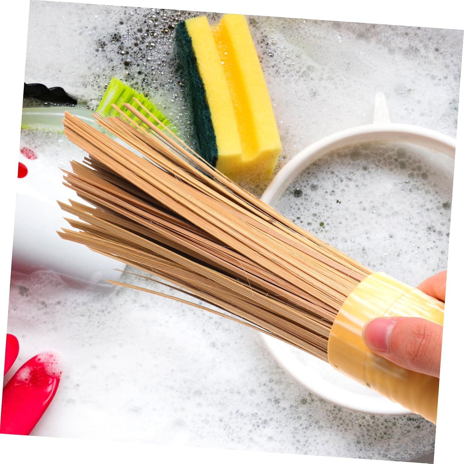 Outanaya 3pcs Sturdy Kitchen Cleaning Brush Handle Wok Tools for Efficient Pot and Pan Scrubbing for Non-Stick Cookware Cleaning