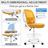 Vista 5 de Primy Drafting Chair Tall Office Chair with Flip-up Armrests Executive Ergonomic Computer Standing Desk Chair with Lumbar Support and Adjustable