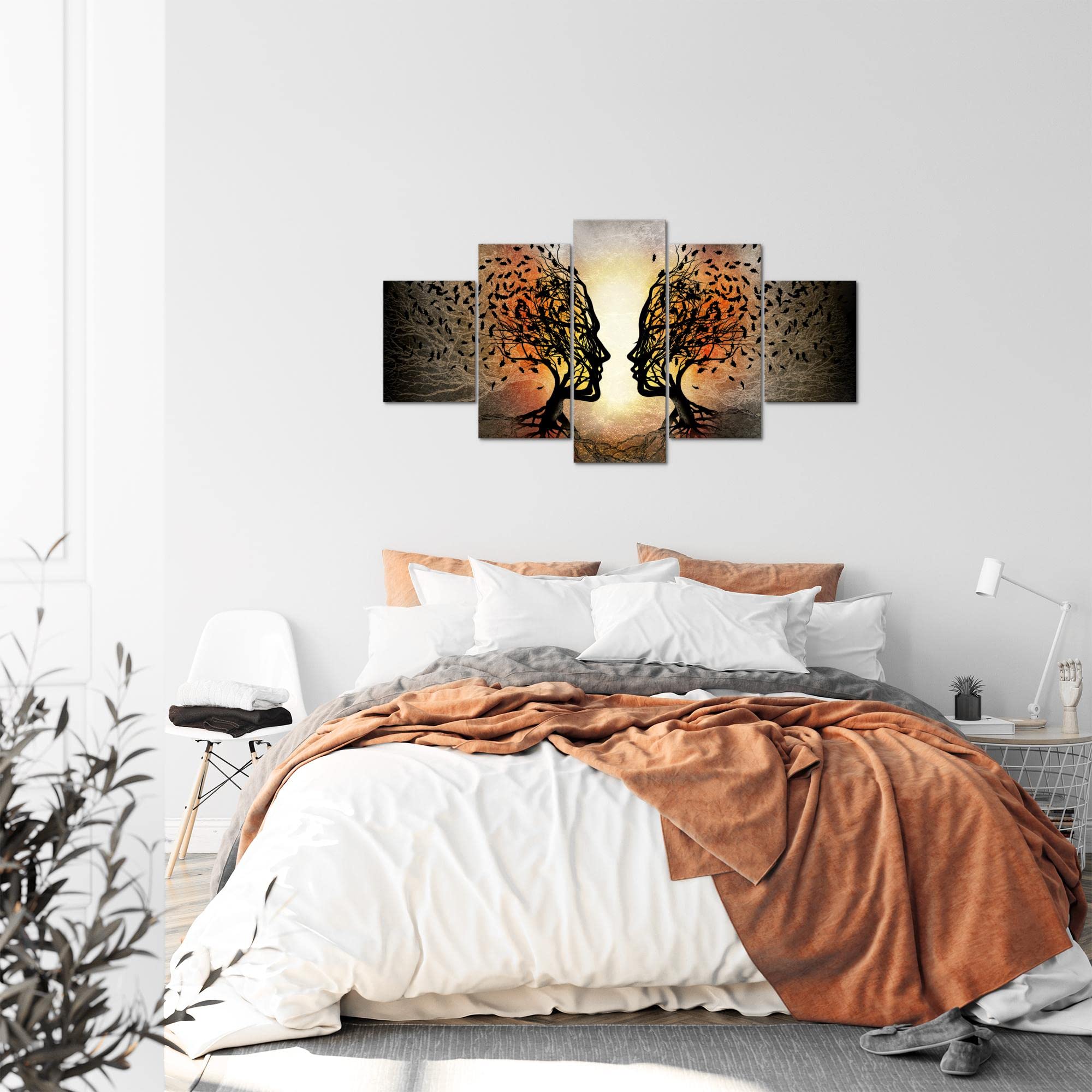 Runa Art Pareja Amor Beso Cuadro Lienzo no Tejido 5 Piezas árbol Abstracto Negro naranja Dormitorio Corredor 041253a
