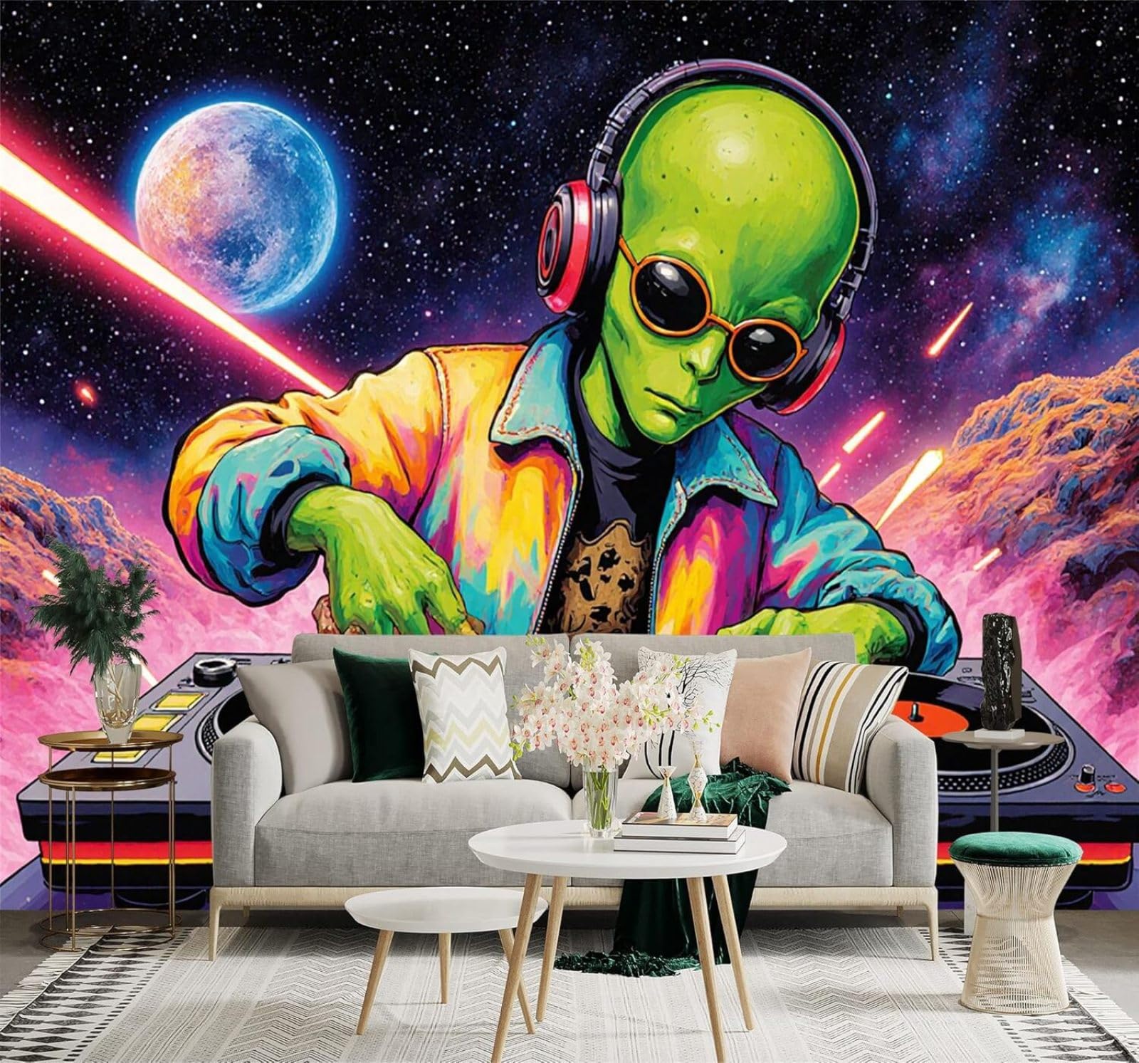 XLMING Science Fiction Universe Space Art Music 3D Wallpaper Silky Texture Home Study Office Grey Dining Room Sofa Bedroom Living Room TV Backdrop-300cm×210cm