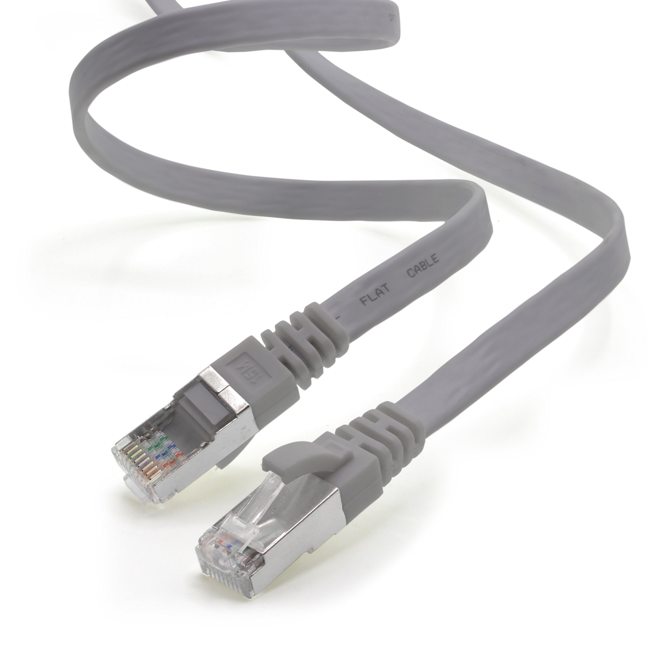 1aTTack.de 5m - grau - 1 Stück CAT.7 Gigabit Ethernet LAN Flachband Flachbandkabel (RJ45) Netzwerkkabel Rohkabel (10Gbit/s) Verlegekabel Flach Slim kompatibel zu Cat.5 - Cat.5e - Cat.6