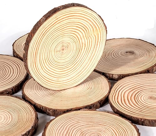 Miniatura 9 de Lemonfilter Juego de 8 rebanadas de madera natural de 5.9 a 6.3 pulgadas, círculos de madera sin terminar, rondas de madera para manualidades,