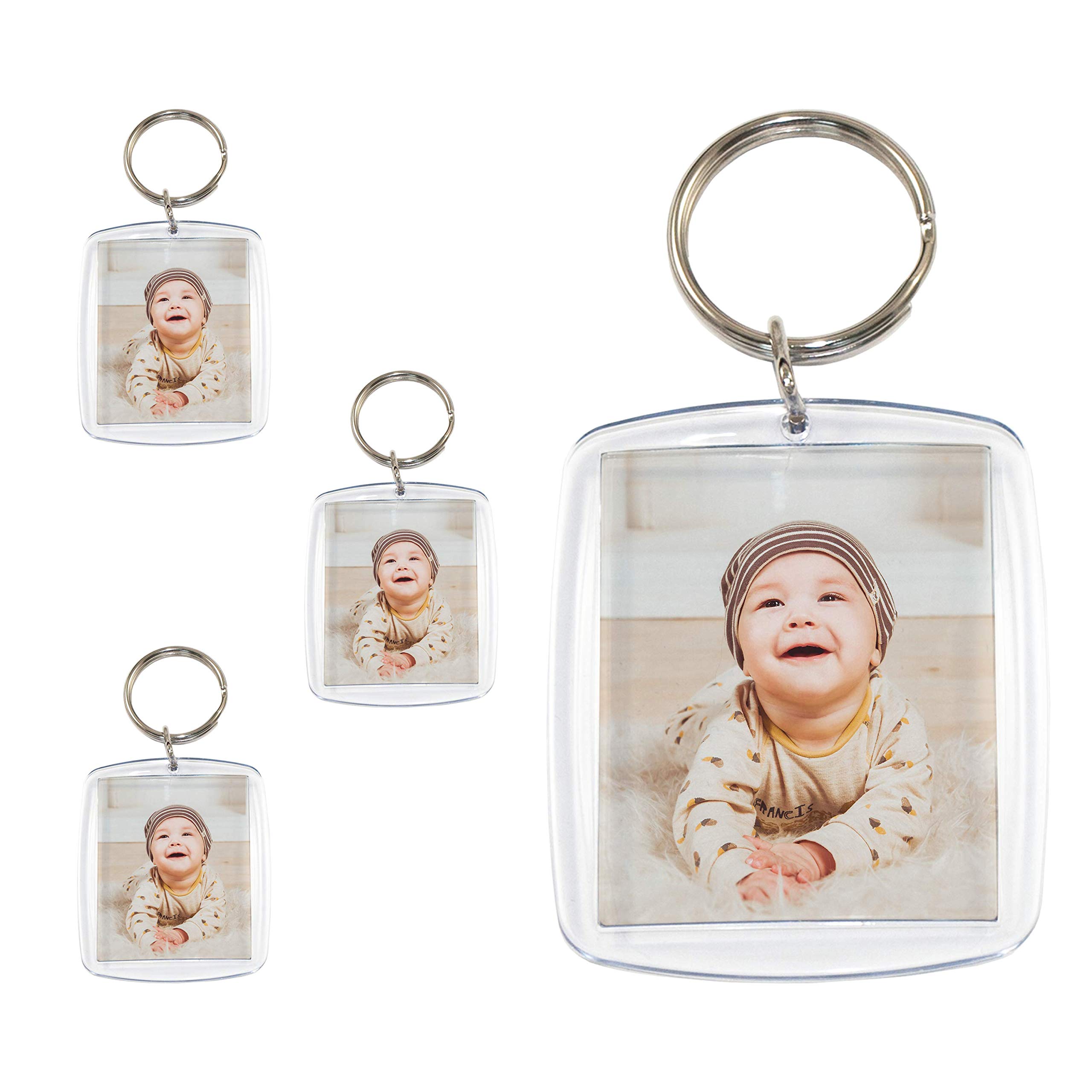 25 Stück Acryl-Foto-Schlüsselanhänger mit Schlüsselring, kratzfeste Verpackung, exakt für Passfoto, Größe 4,5 x 3,5 cm, leerer Schlüsselanhänger