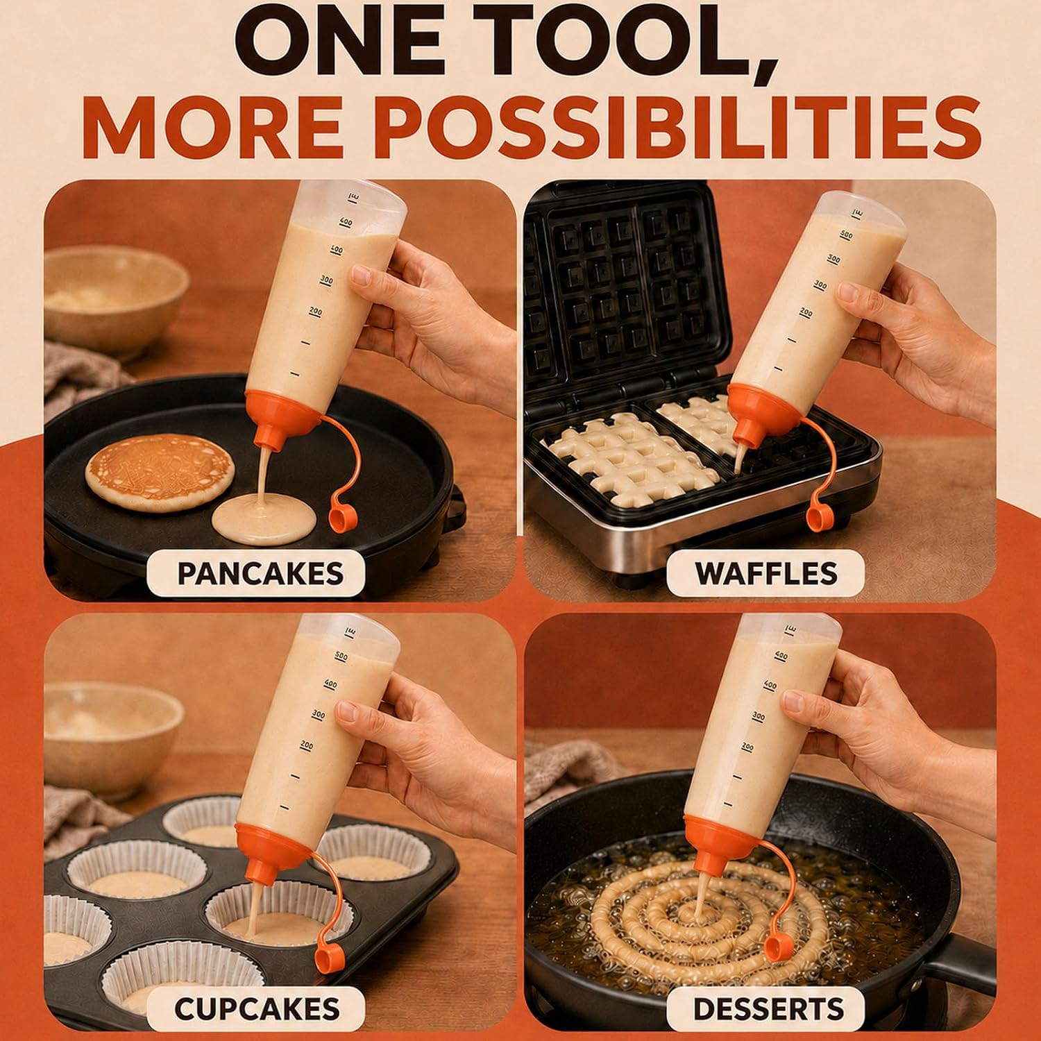 Pancake Batter Dispenser, 550ml Mixer Bottle with Whisk Ball for Waffles