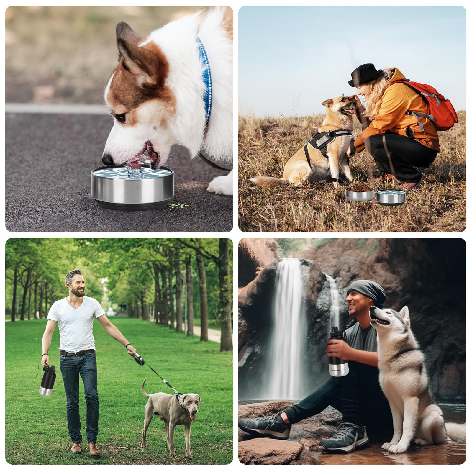 Trinkflasche Hunde für Unterwegs 950ml – Isolierte Edelstahl Hundetrinkflasche Wasserflasche mit Futternapf & Wassernapf, Tragbare Hundeflasche BPA-frei für Reise Spaziergang & Outdoor (Schwarz, L)
