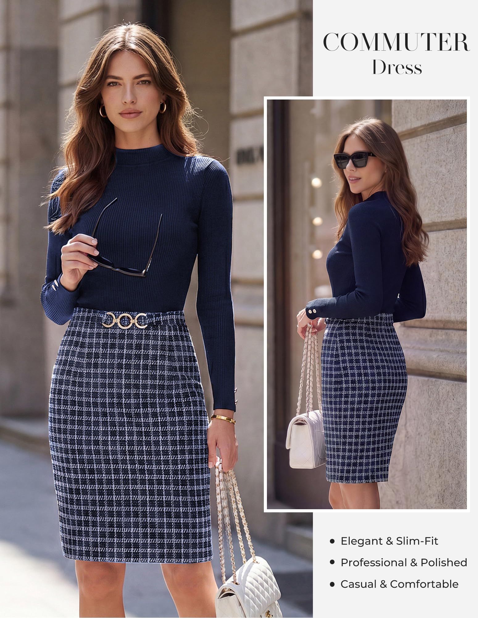 GRACE KARIN Vestido bodycon de mujer con contraste manga larga vestido midi