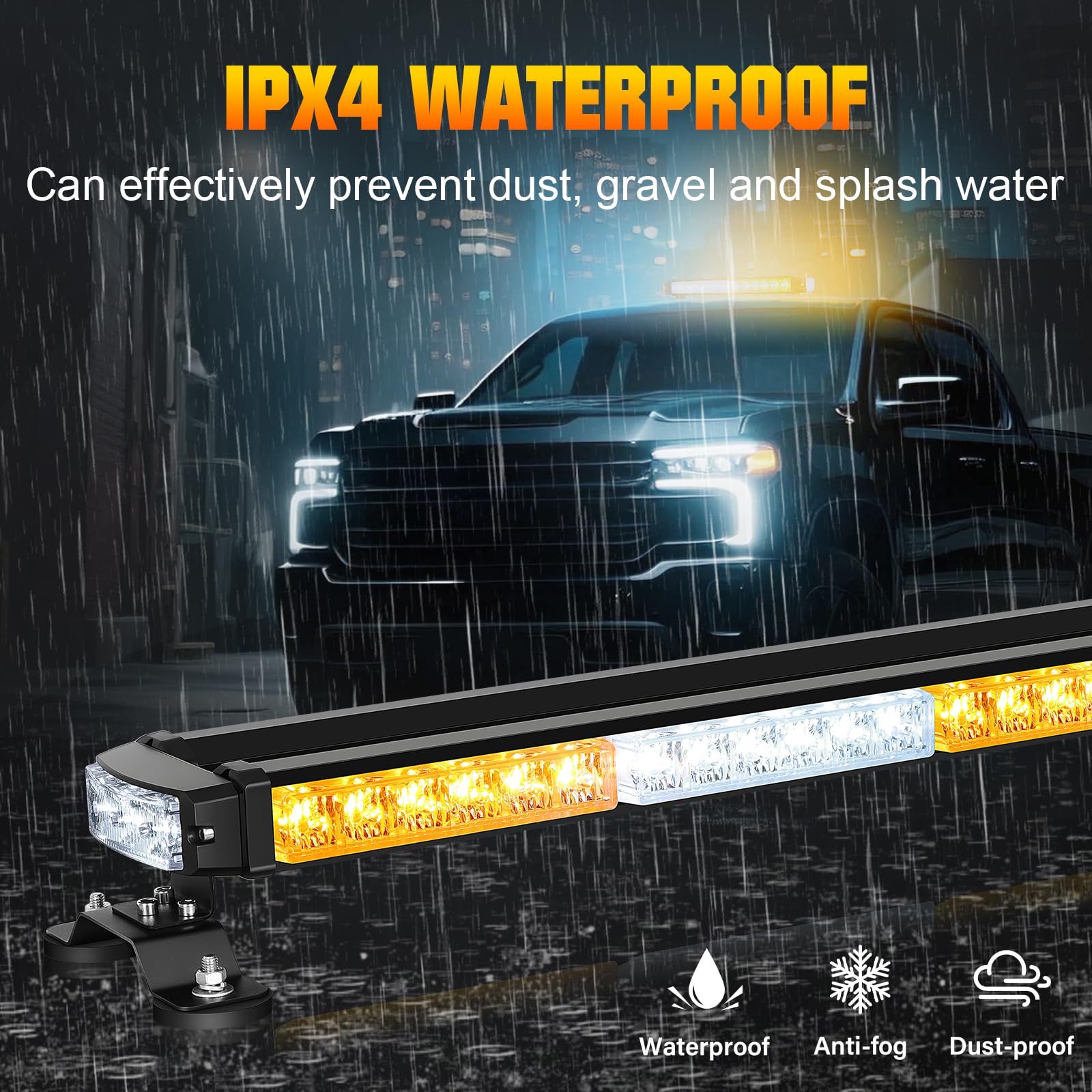 SKYWORLD Stroboskopowa migająca listwa świetlna LED, 38 cali, 96 cm, 78 diod LED, magnetyczne światła ostrzegawcze, 12 V, 24 V, do samochodu, ciężarówki, przyczepy, biało-bursztynowa