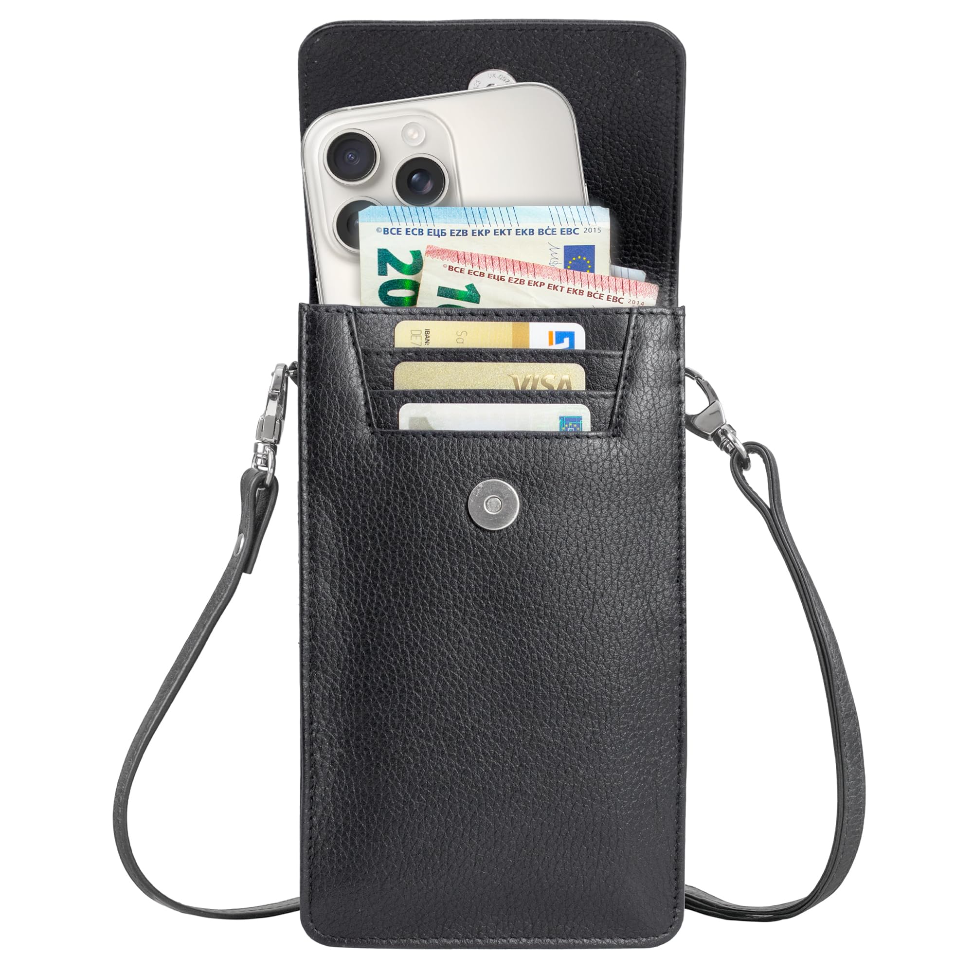 STILORD Imola Echtleder Handytasche 7 Zoll Damen Herren Vintage Umhängetasche Leder Crossbody Bag schwarz