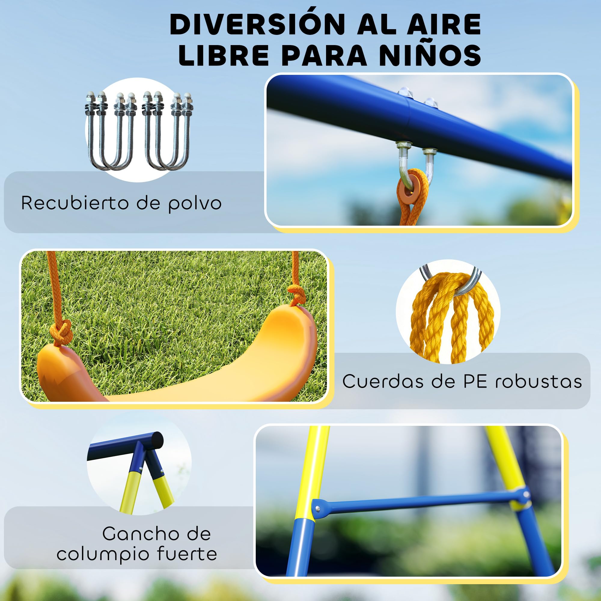 AIYAPLAY Columpio Infantil 3 en 1 de Pie para Niños 3-8 Años Multicolor | Columpio para Niños Clásico, Aros de Gimnasia, Carga 150 kg, Interior, Exterior, Jardín