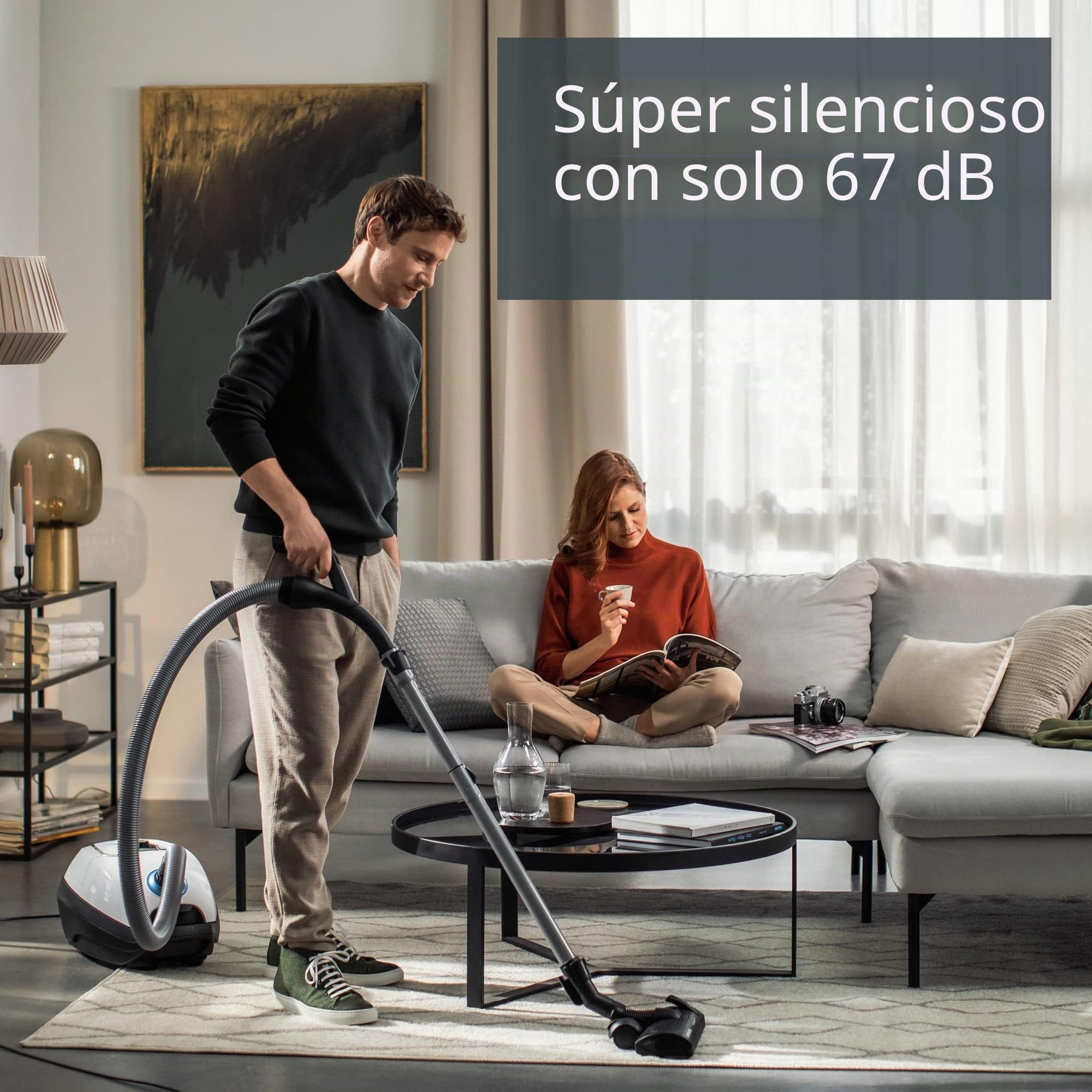 Siemens Aspirador con bolsa Z 7.0 VSZ7442S ideal para alérgicos, filtro higiénico Plus, extremadamente silencioso, boquilla de suelo para parqué, alfombra, baldosas, cable largo, boquilla XXL,