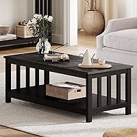 Vista 9 de ChooChoo Mission - Mesa de centro de madera negra con estante, 40 unidades, color negro