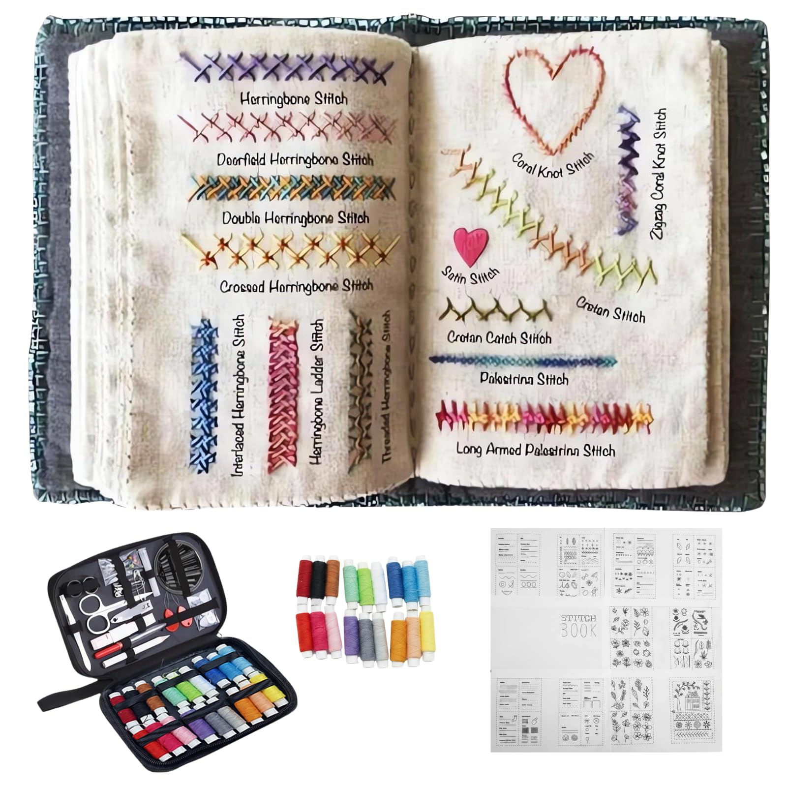 Hi-Y2kgirls 108 Stitches Embroidery Stitch Book Kit, 2026 New Sewing Kit With English Instruction Embroidery Kit For Beginners, Portable All-In-One Hand Embroidery Book For Diy Craft Lovers (108 Stitches)