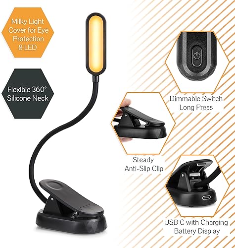 Miniatura 2 de Toys4Boys Luces de lectura ámbar para libros en la cama - Luz roja para leer en la cama - Luz de libro ámbar con clip