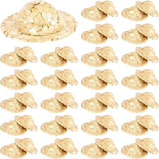 50 Pcs Mini Straw Hats for Crafts 2.1 Inch Small Doll Hat Miniature Sombrero Hats Tiny Dollhouse Hat for DIY Decorations Pets Costume Accessories
