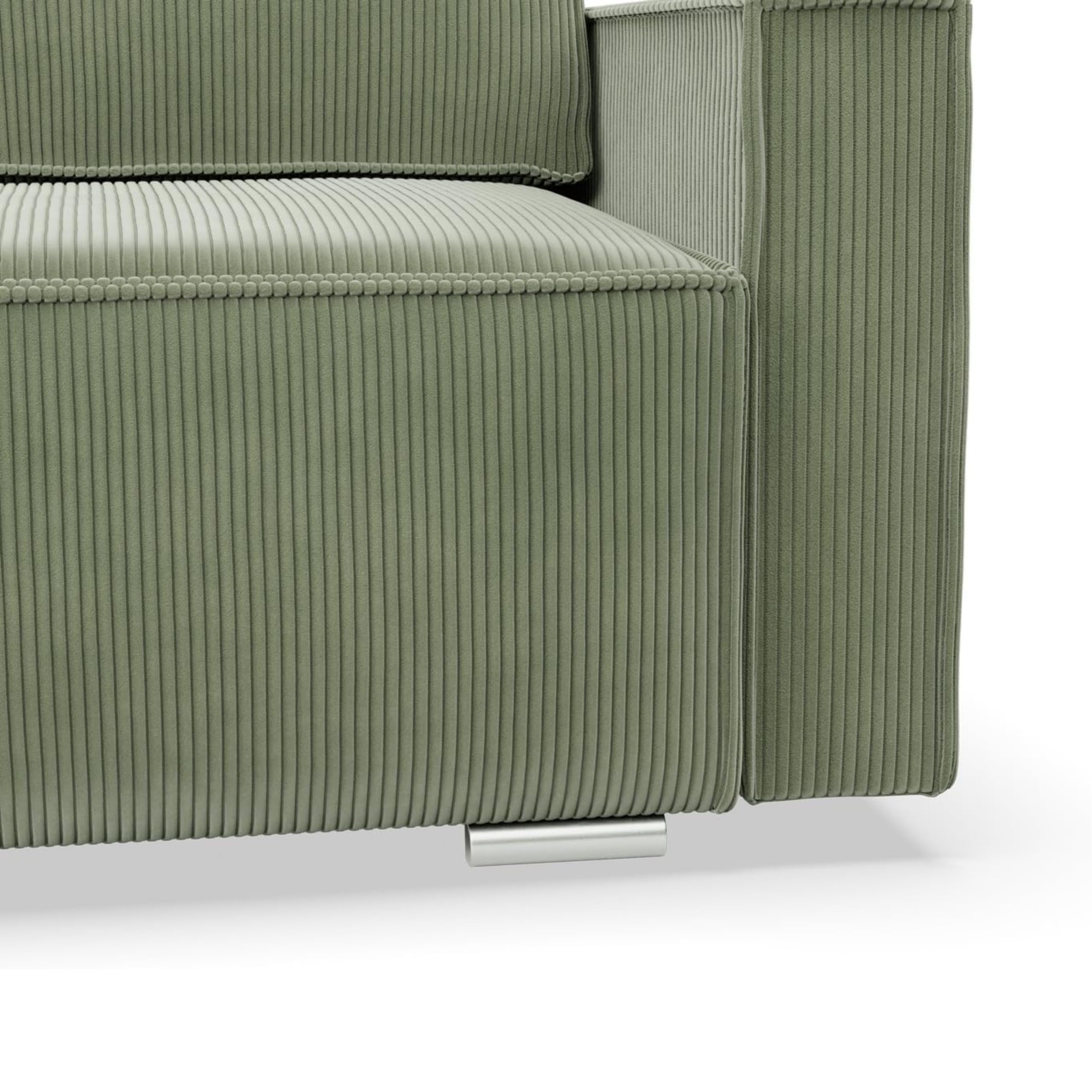 Mebligo Ecksofa mit Schlaffunktion und Bettkasten NOTO, Cord Sofa L Form 231 cm Breit, Eckcouch Cord mit Schlaffunktion, Bonellfederkern, Universal Sofa Hellgrün