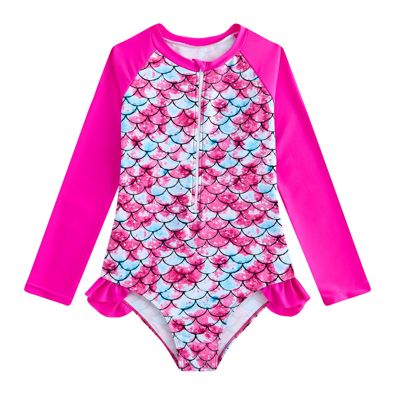 WYTbaby Costume da bagno da bambina, a maniche lunghe, a sirena, costume intero estivo da 3 a 8 anni