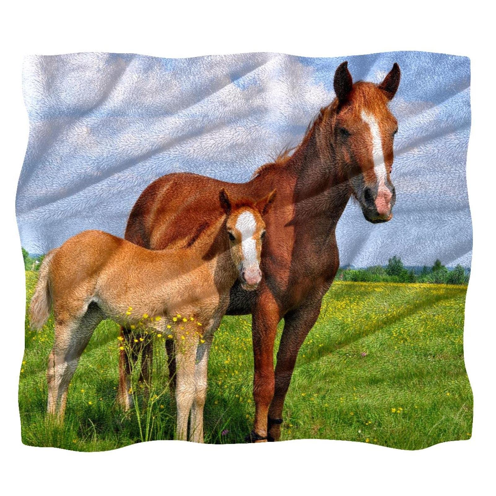 Couverture en peluche chevaux des prairies pour canapé et lit doux