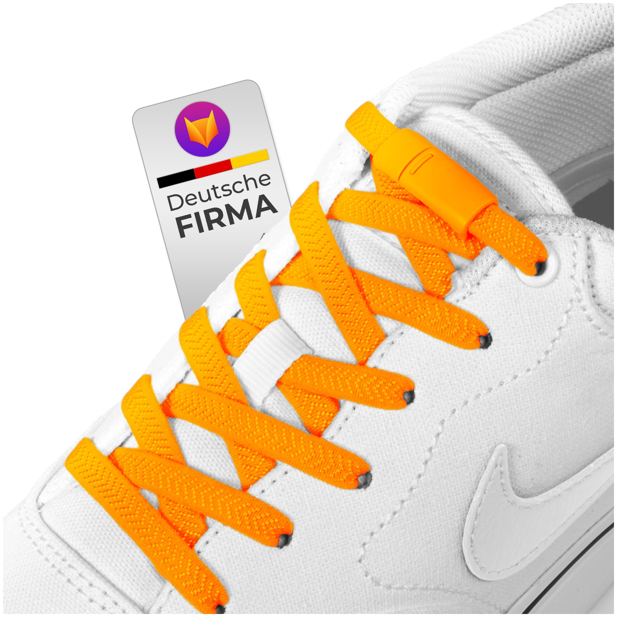 Schnürfuchs Premium Elastische Schnürsenkel ohne binden – Magnetisches Schnellschnürsystem Schnürsenkel elastisch Gummi Schnürsenkel Schnellverschluss Orange