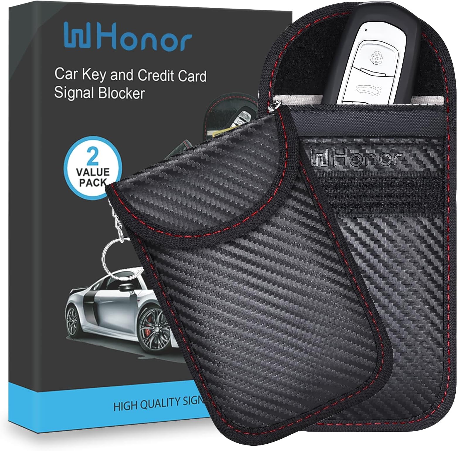 WHonor 2 Pack Car Key Signal Blocker Pouch, Faraday Pouch, Keyless Signal Blocking Key Case, Rfid Blocker Bag for Car Security