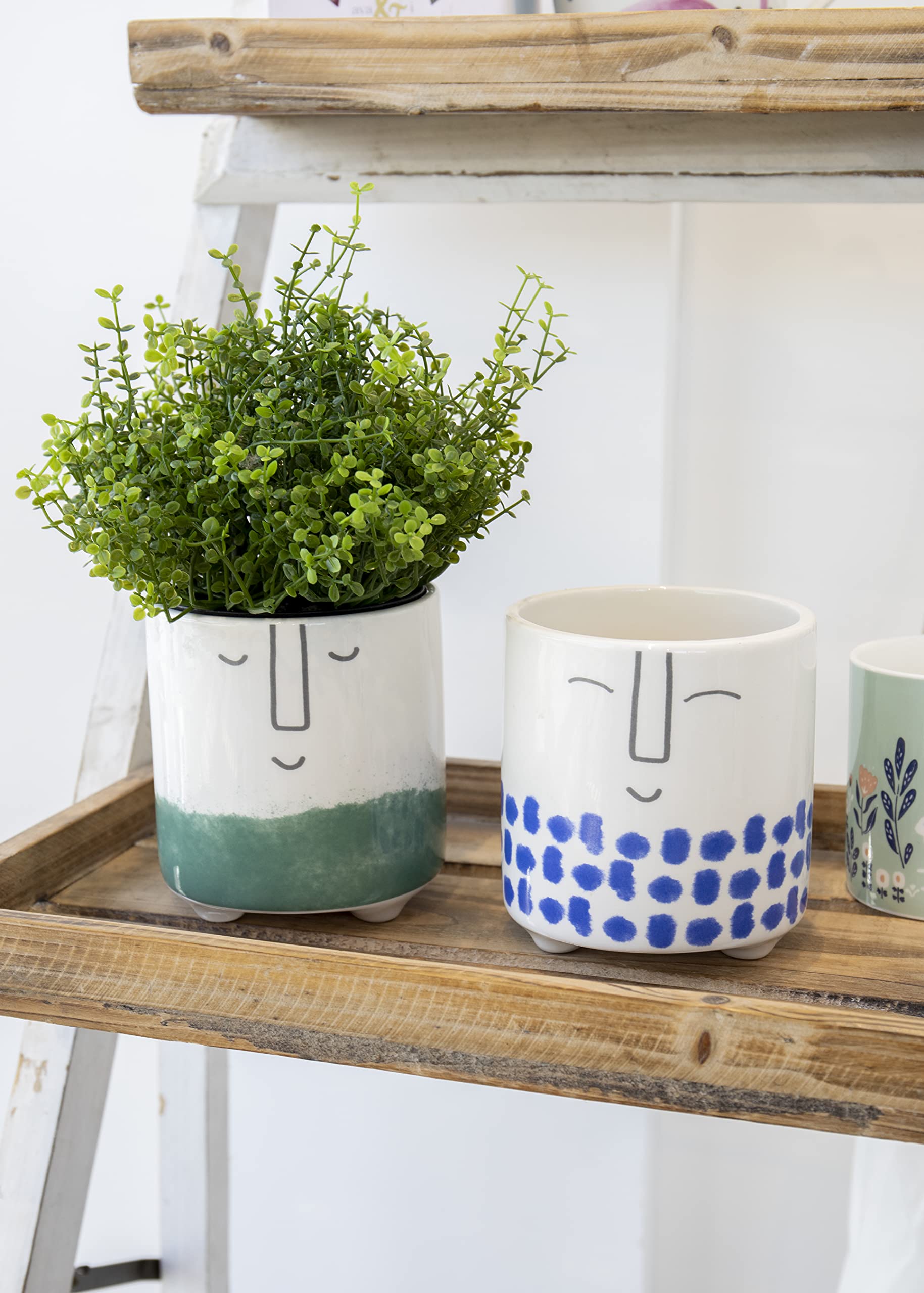 KitchenCraft Smiley Planter - Blue Ceramic Pot for Indoor Plants -5 KitchenCraft Smiley Planter - Blue Ceramic Pot for Indoor Plants -5
