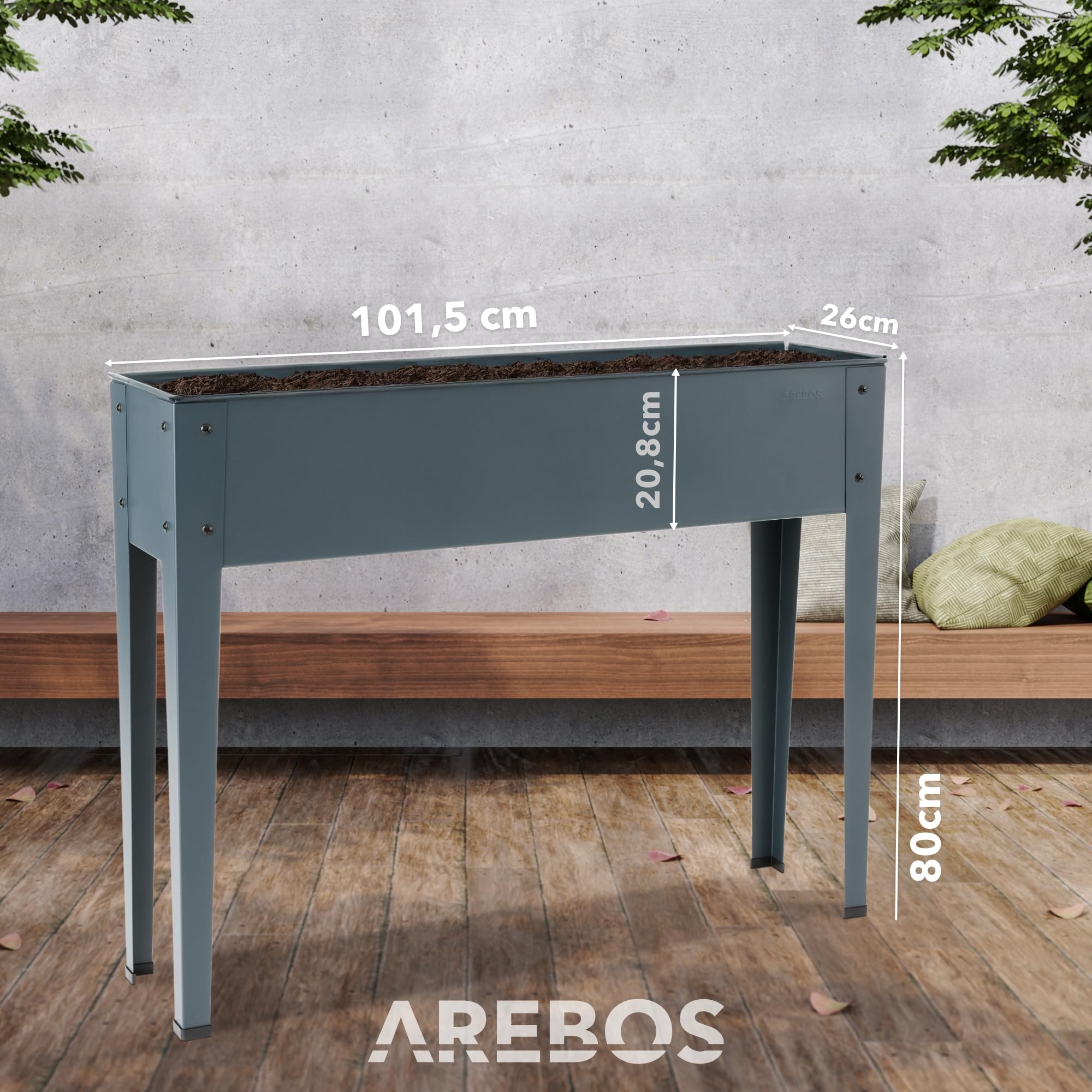 AREBOS Jardinière Surélevée 101,5 x 26 x 80 | Bac de Culture pour Jardin, Terrasse ou Balcon | Idéale pour Légumes, Fruits et Herbes Aromatiques