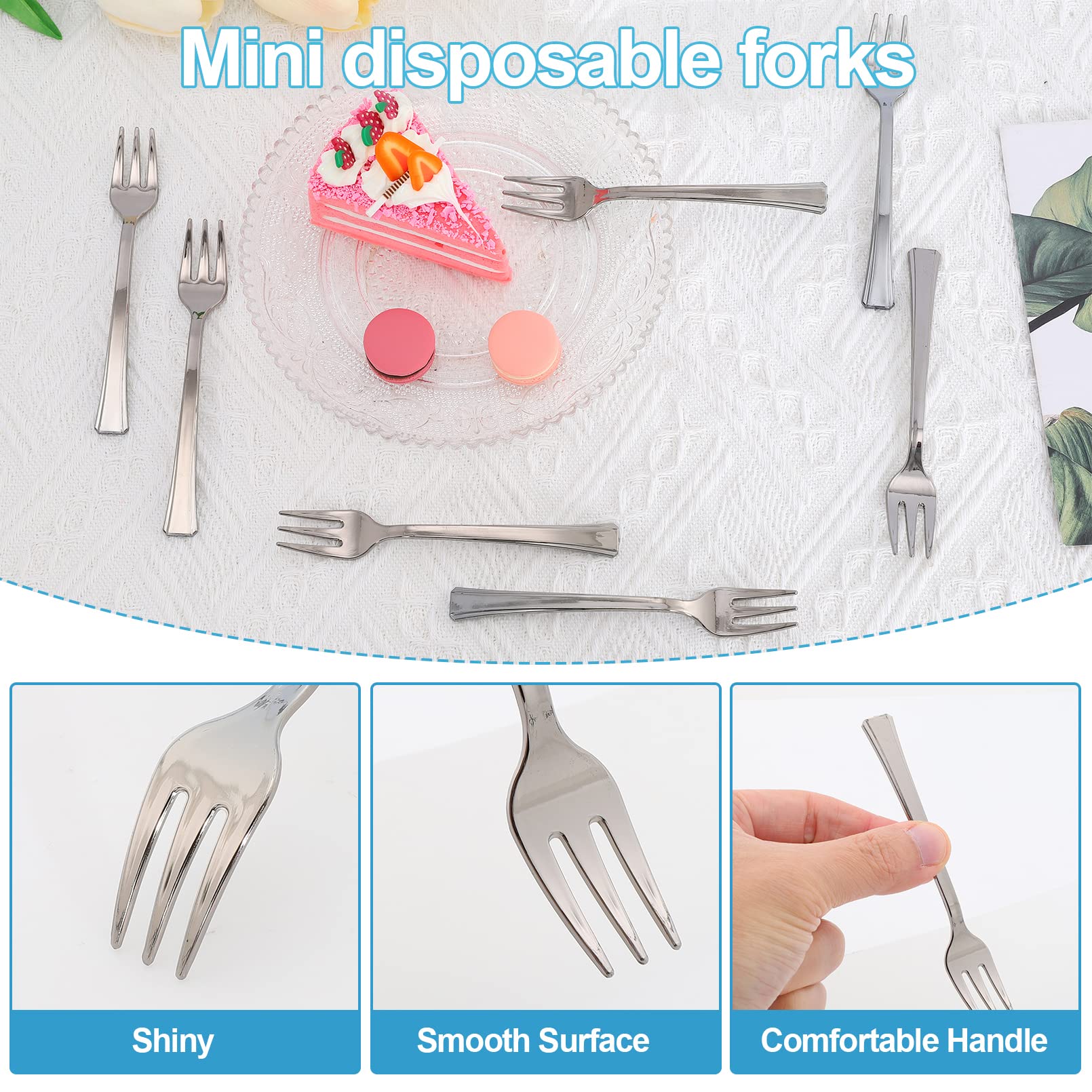 100PCS Silver Plastic Mini Forks, 4.5 Inch Disposable Dessert & Appetizer Forks — Amazon image 3