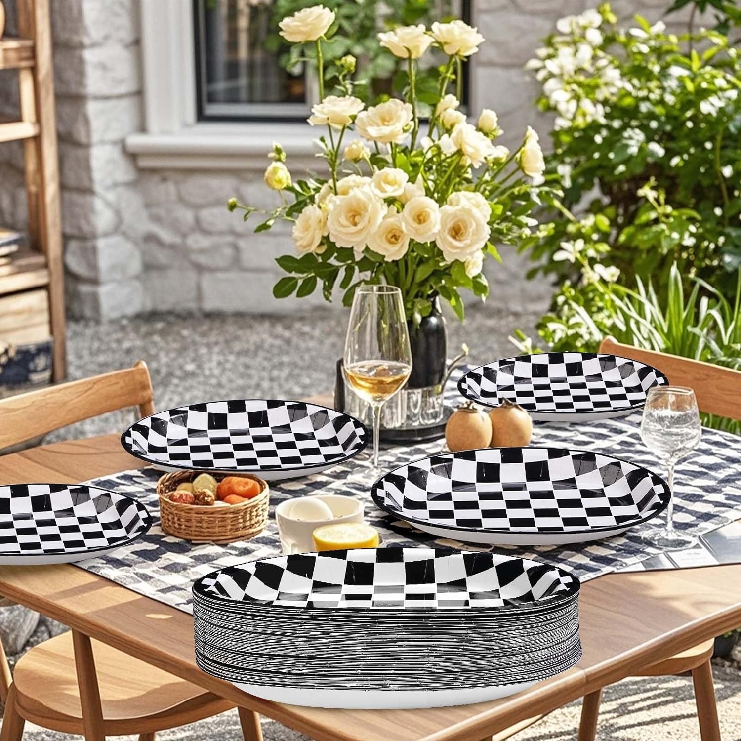 Grencian 50Pcs Black & White Gingham Oval Paper Plates Checkered Party Plates 10" X 12" Disposable 400GSM Race Car Dessert Dinnerware for Racing Car Party Supplies Birthday Baby Shower Decorations - Image 6