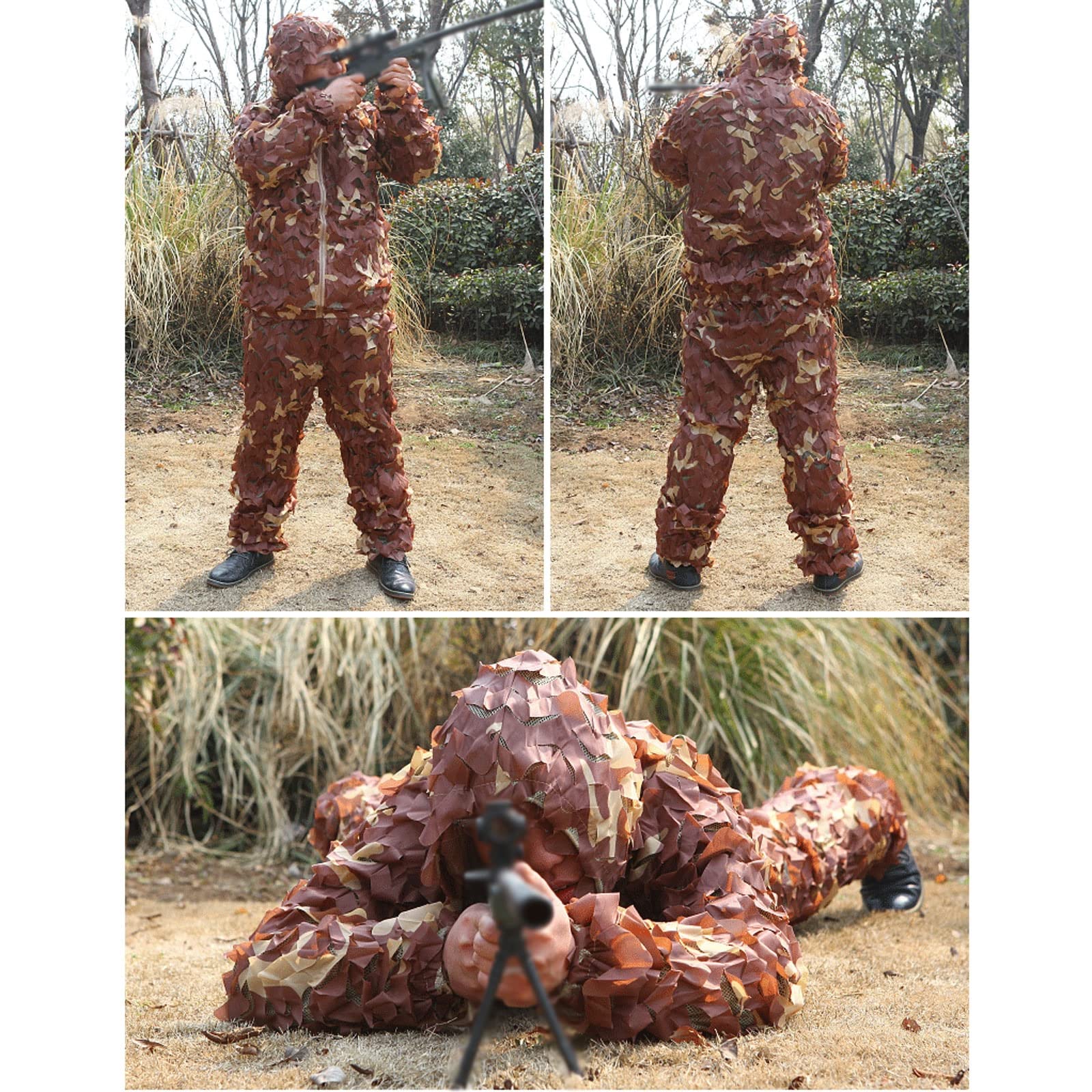 Tenue Camouflée Chasse,Tenue Camouflage Chasse XXL Manteau De Sniper Vêtements De Camouflage avec Capuche Élastique Cerf ChasseLéger,pour La Chasse Photographie De La Faune Homme Femme