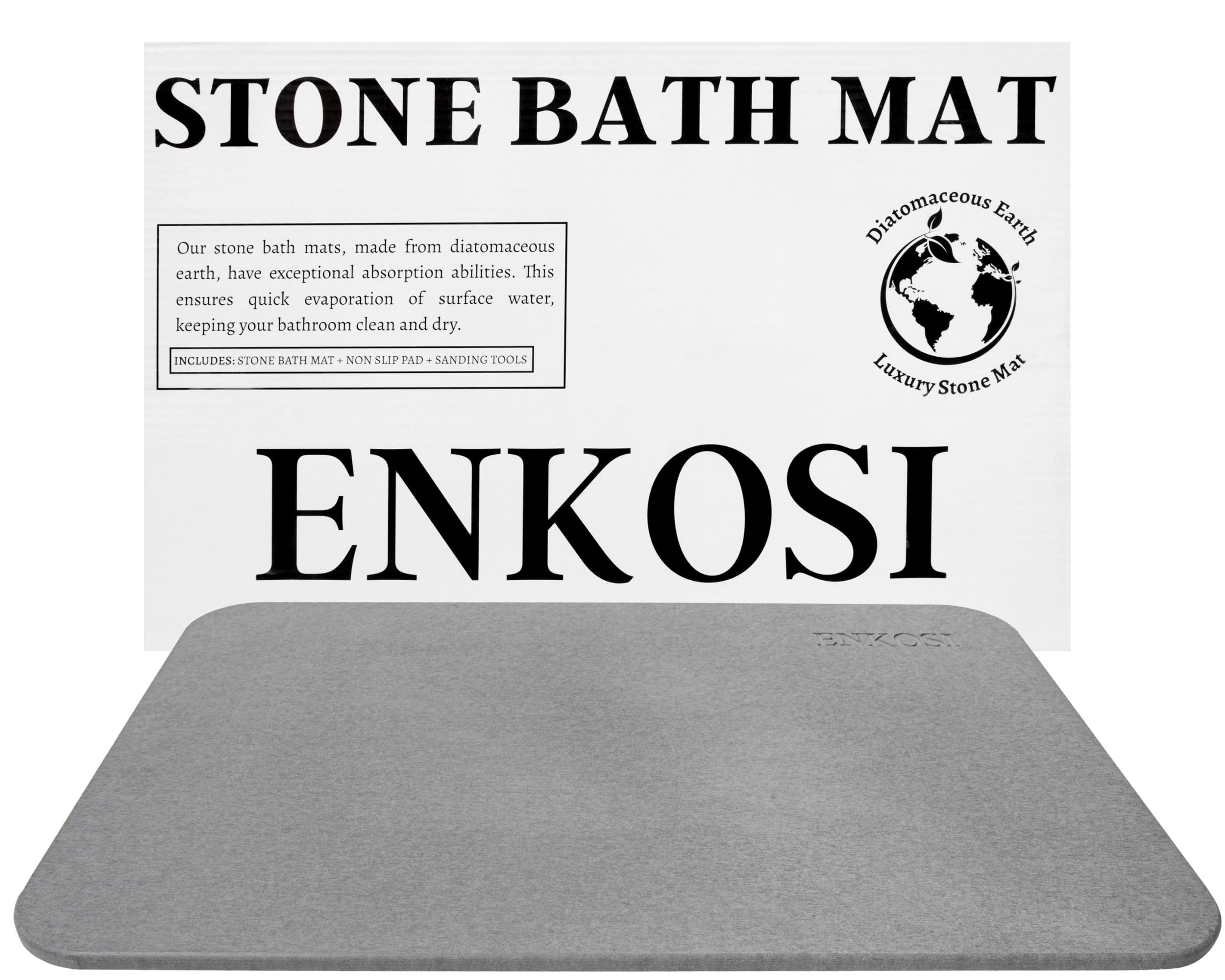 enkosi stone bath mats for bathroom - diatomaceous earth bath mat - bath mat stone absorbing - bath stone mats for bathroom - stone bathroom mat - stone bathmat - diatomite bath mat (23.5x15 grey)