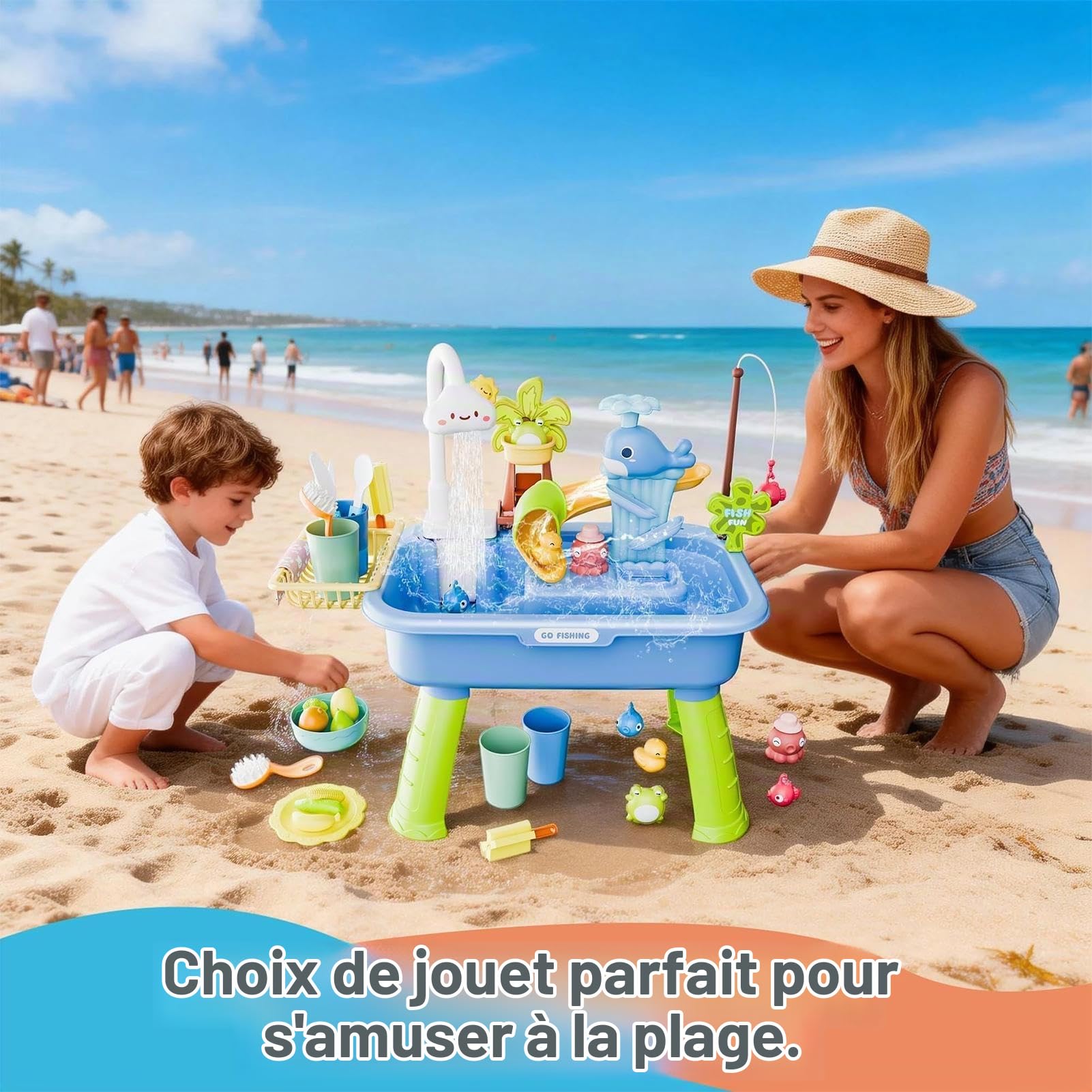 Table à Eau 2026 Evier Table D'Activité Aquatique, Table De Jeu 4-En-1 Pour Avec Pompe Et Eau Courante,PêChe SimuléE, Jeux D'Eau VariéS, Jeu D Eau Exterieur,L'ExtéRieur, Plage Et Loisirs Estivaux. (A)