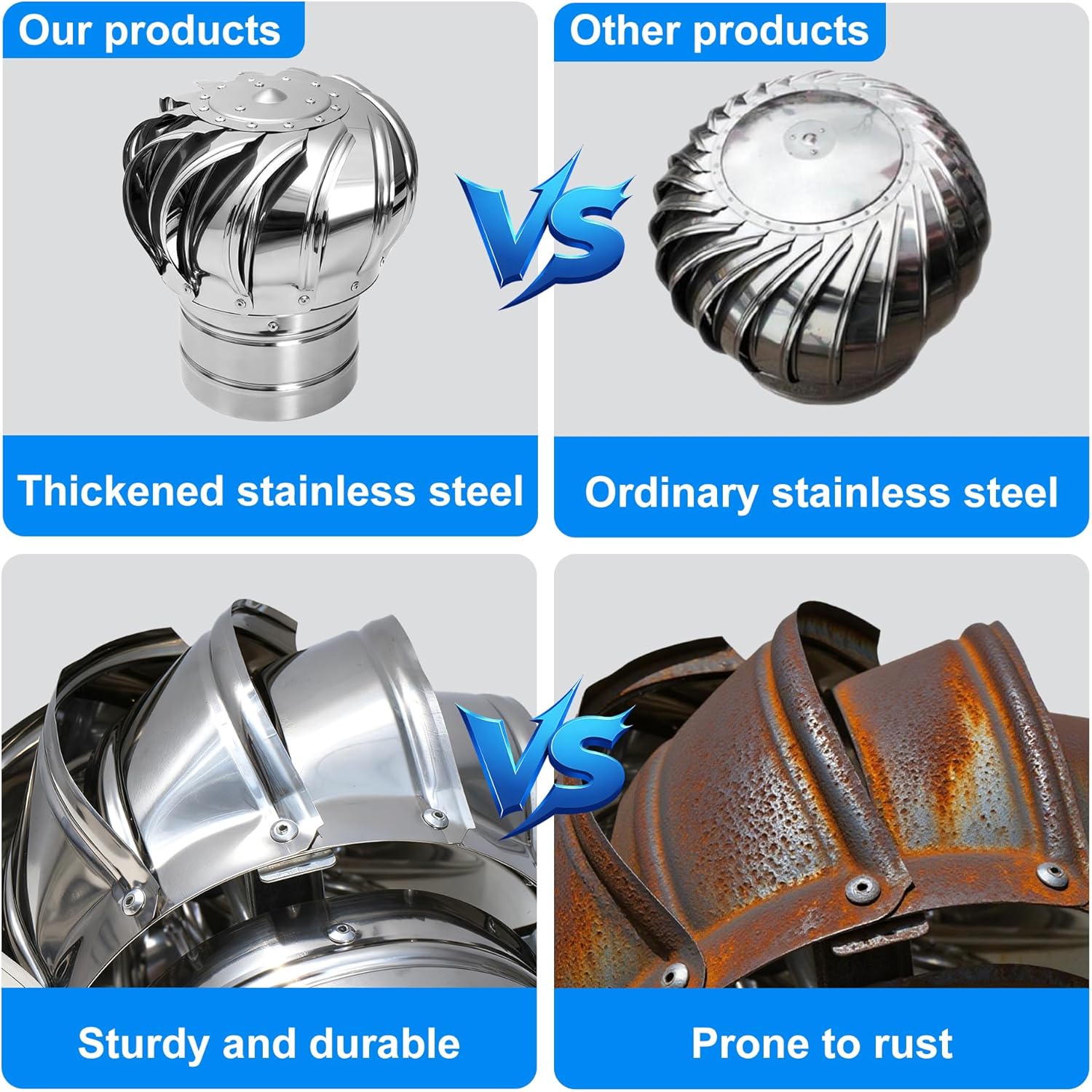 2 Pack Stainless Steel Turbine Roof Vent, Turbine Ventilator Vents 4 Inch, Wind Roof Ventilator for Houses Factory Attic Roof Vent Cap(Size: 110mm)