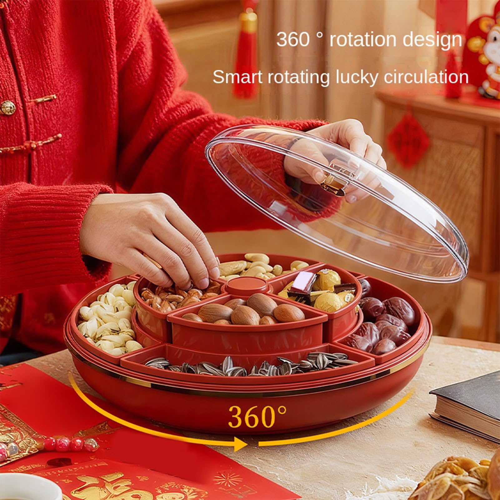 | Box mit abnehmbaren Fächern, mit Deckel und herausnehmbaren Fächern, Obsttablett, für Nüsse, Süßigkeiten, Küche, Reisen, Picknick und Kühlschrank