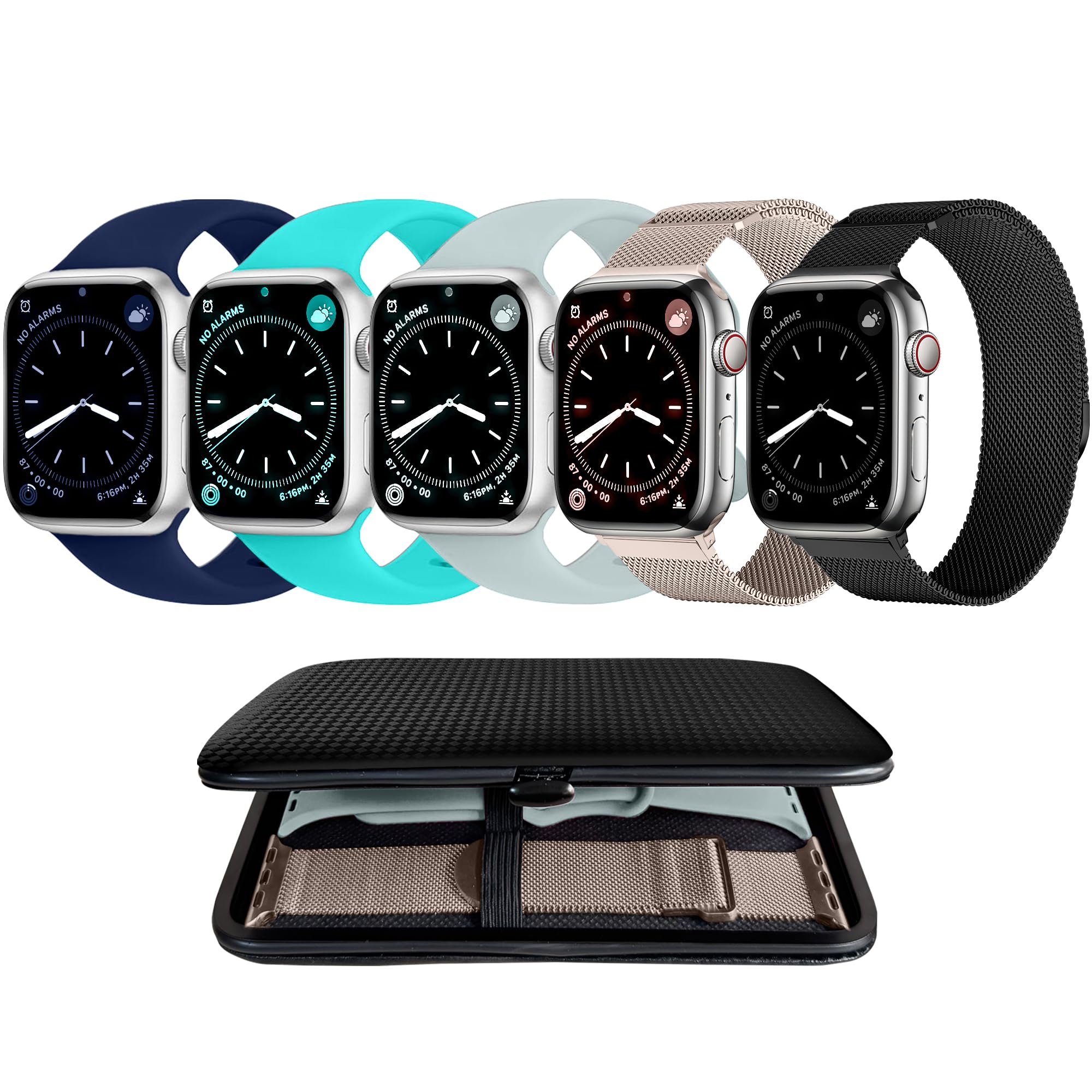 5 Pack Band with Storage Case Compatible with Apple Watch Bands 40mm 41mm 38mm 46mm 45mm 44mm 49mm 42mm for Women Men, Magnetic and Soft Silicone band for iWatch Ultra Series10 9 8 7 6 5 4 3 2 SE