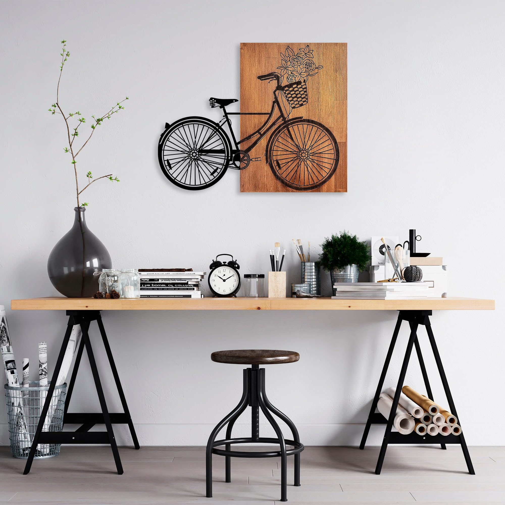 Décoration murale en bois et métal noir Wallity pour design intérieur moderne 70x88