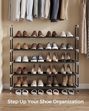 SONGMICS HOME Slim Shoe Storage Organizer, 5-Tier Metal Shoe Rack, for Hallway Closet, Non-Woven Fabric Shelves, Black