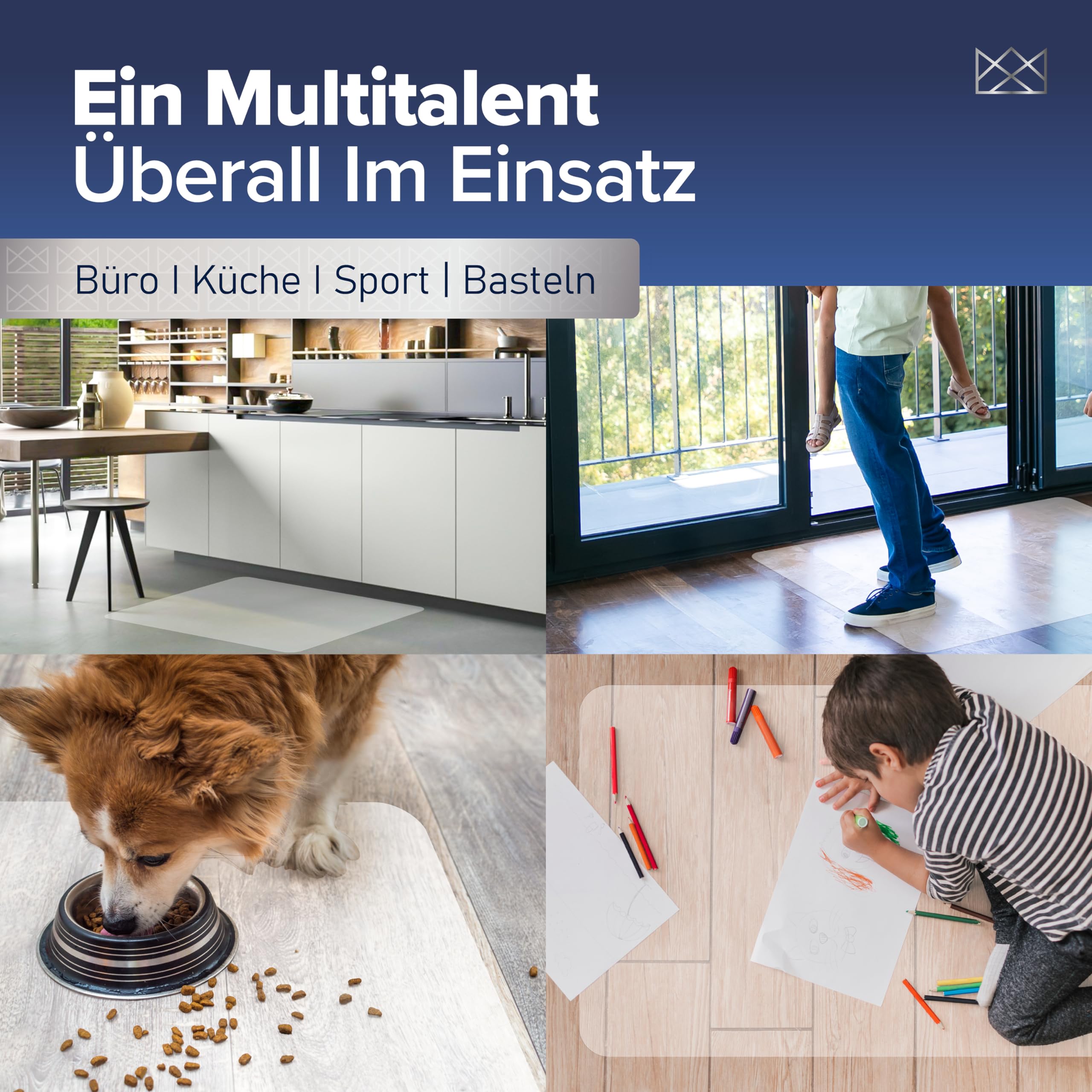 Bodenschutzmatte Bürostuhl - Bürostuhl Unterlage in milchweiß - Kratzfest - rutschfest - Made in Germany - 90 x 120 cm